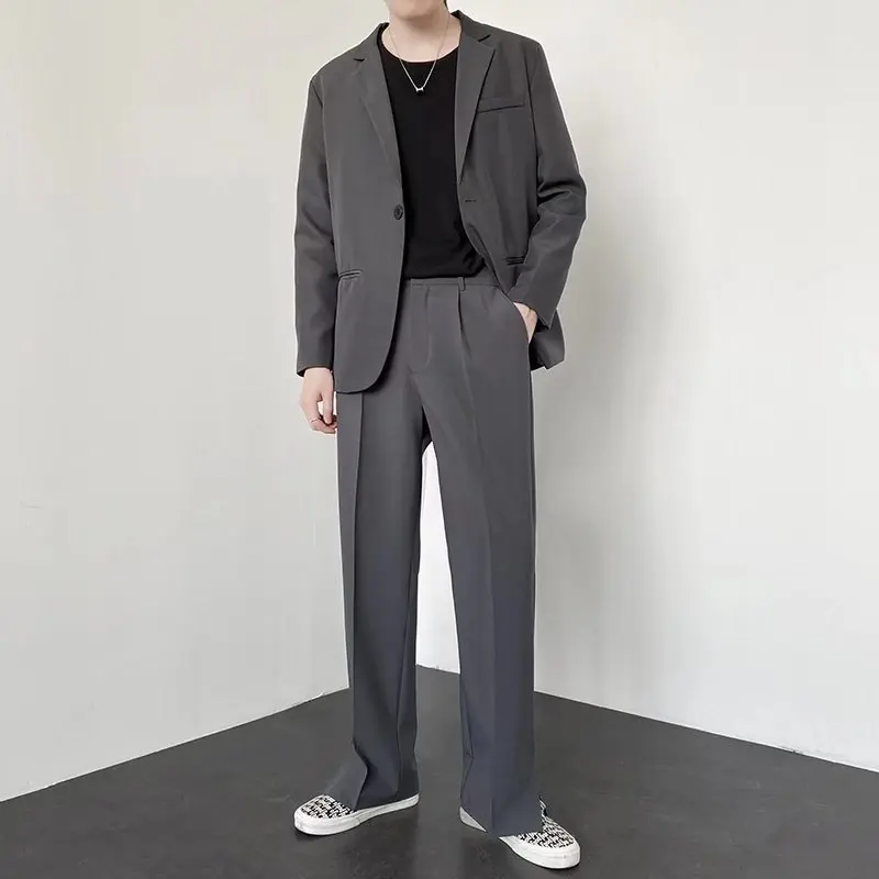 Men Straight Casual Pants 2024 Summer New Korean Style Baggy Personality Slit Wide Leg Blazer Pants Trousers Male Streetwear