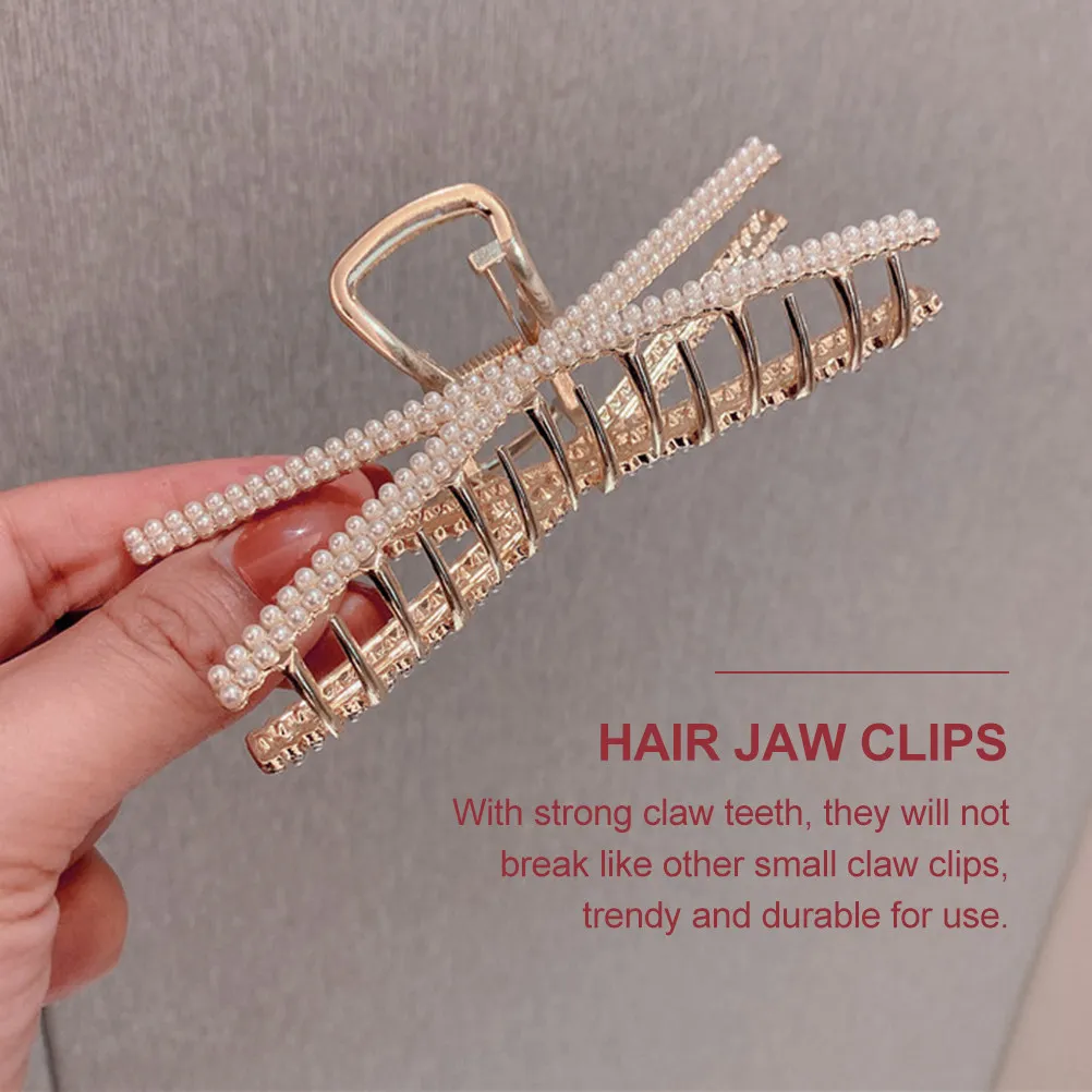 

3Pcs Pearl Metal Hair Claws Shark Style Claw Clips for Women Secure Grip Hairstyle Daily Beauty Routine Hair Accessories