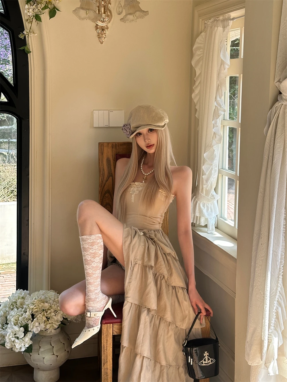 Sukienka CHEERART z falbankami, dopasowana, bez ramiączek, asymetryczna, damska, letnia sukienka gorsetowa od projektanta, odzież high fashion 2025