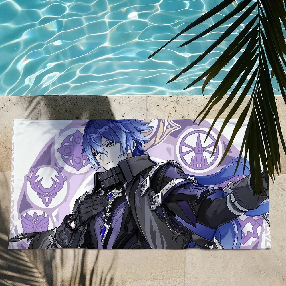 Anime-Handtuch Flins G-Genshin-ES Impact, weich, für Pool, Reisen, Fitness, Dusche, cool, Camping, schnell trocknend, klassisches Sport-Strandtuch, Geschenk