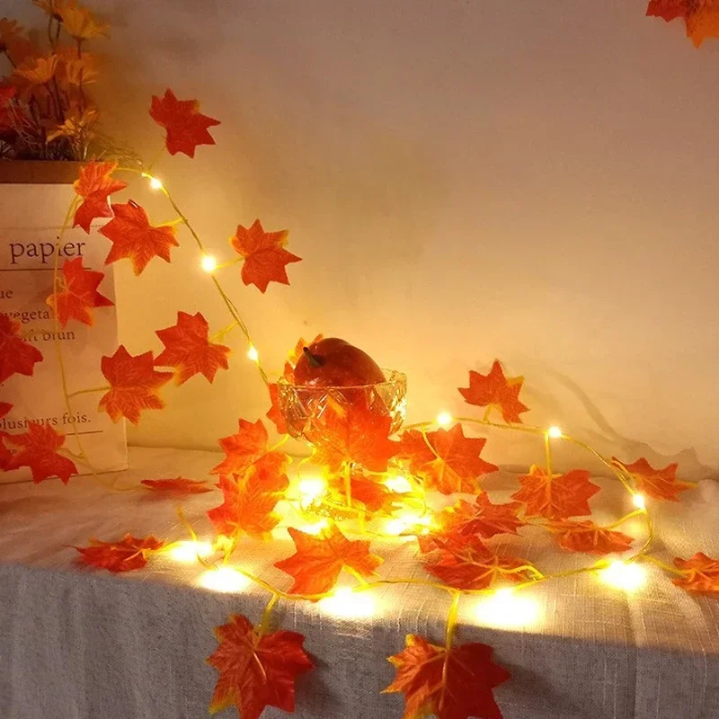 Ghirlanda di foglie d'acero autunnali artificiali solari da 2 m, lucine a led per decorazioni natalizie, feste di ringraziamento, decorazioni fai da te per Halloween