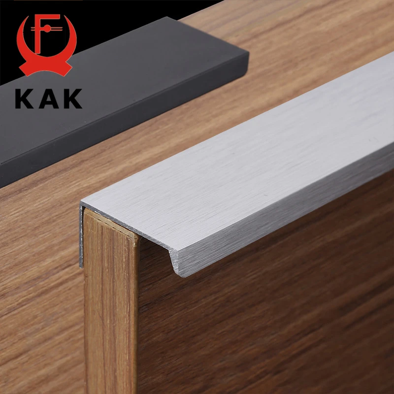 KAK Fashion Black Hidden Cabinet Handles Aluminum Alloy Kitchen Handles Cupboard Pulls Drawer Knobs Furniture Room Door Hardware