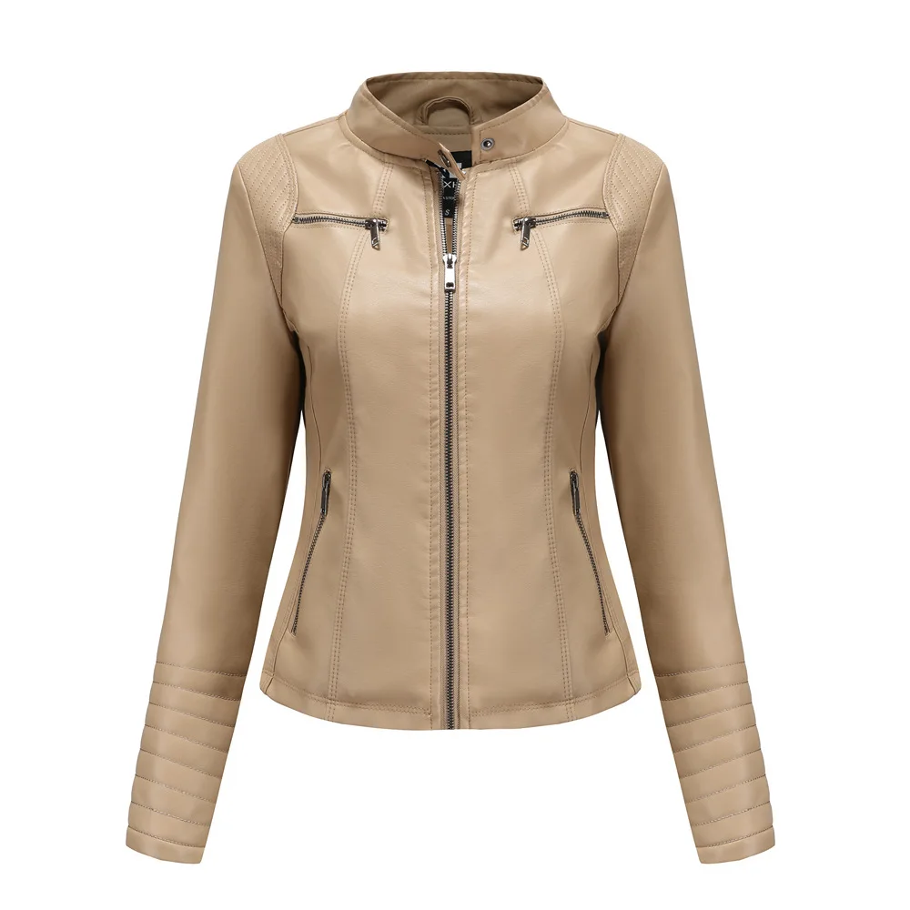 Women Moto Biker Zipper Jacket Autumn Spring Motorcycle Leather Jacket Ladies 2023 Black Red Coffee Apricot Chaqueta Cuero Mujer
