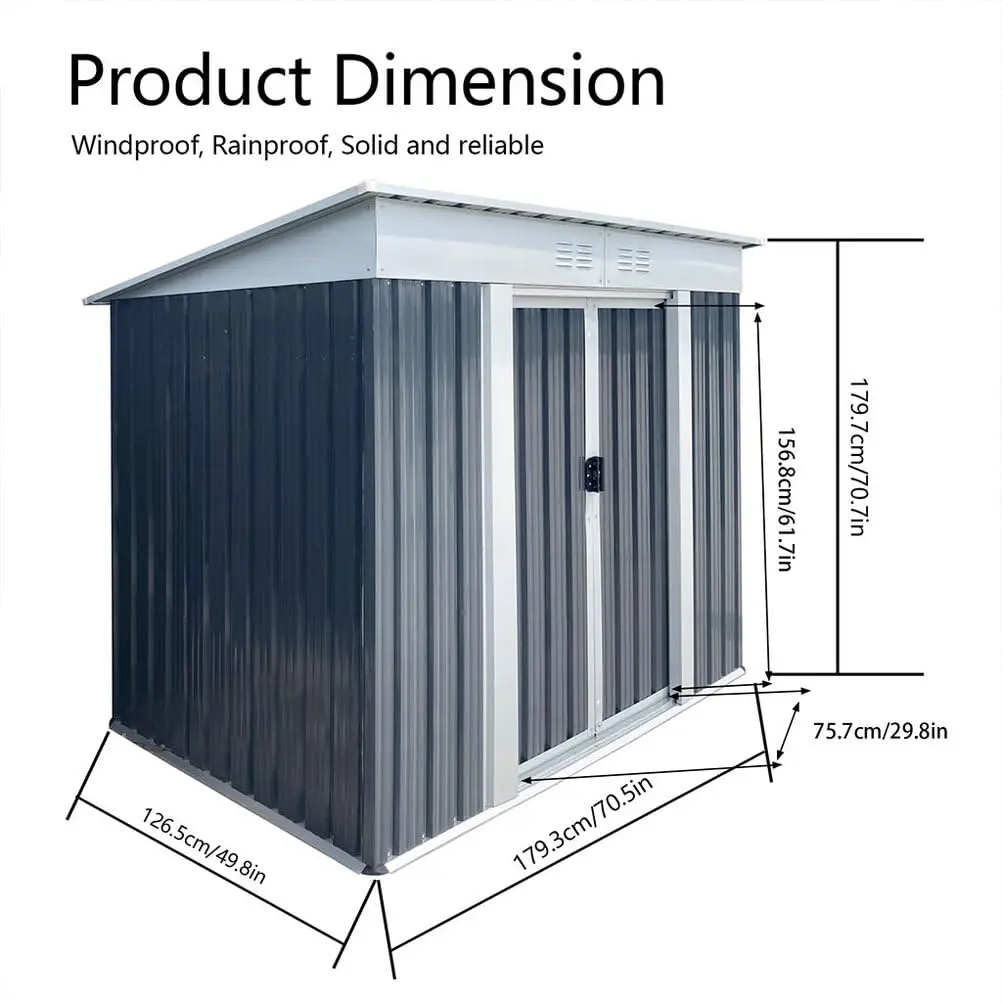 6x4 FT Metal Storage Shed with Apex Roof, Galvanized Steel Frame, Weather Resistant Tool House for Backyard Patio, Customized
