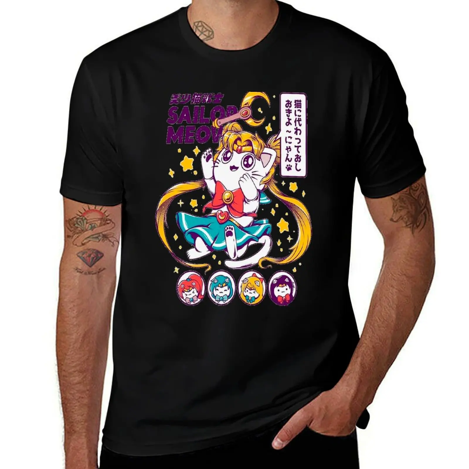 sailor meow T-Shirt Classic Print Short Sleeve Shirt