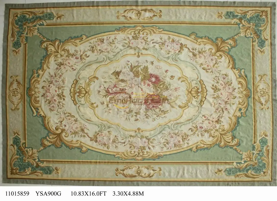 wool aubusson rugs 330CMX488CM 10.83'X 16' green big area gc88aubgc088 YSA987G