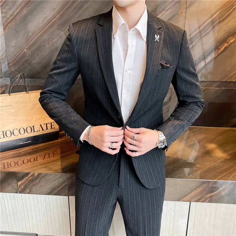 

2024 Slim-fit Wedding Stripes (suit + Trousers) Stylish and Handsome Business Casual Plankton Handsome Two-piece Set S-5XL