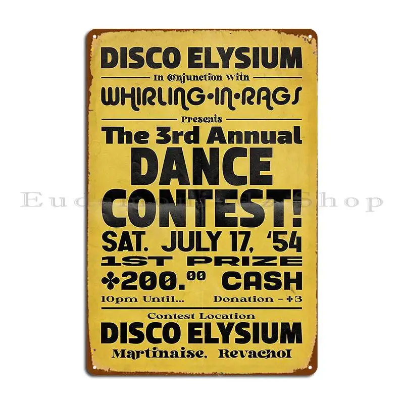 Disco Elysium Retro Dance Contest Poster Metal Plaque Bar Create Club Bar Retro Custom Tin Sign Poster