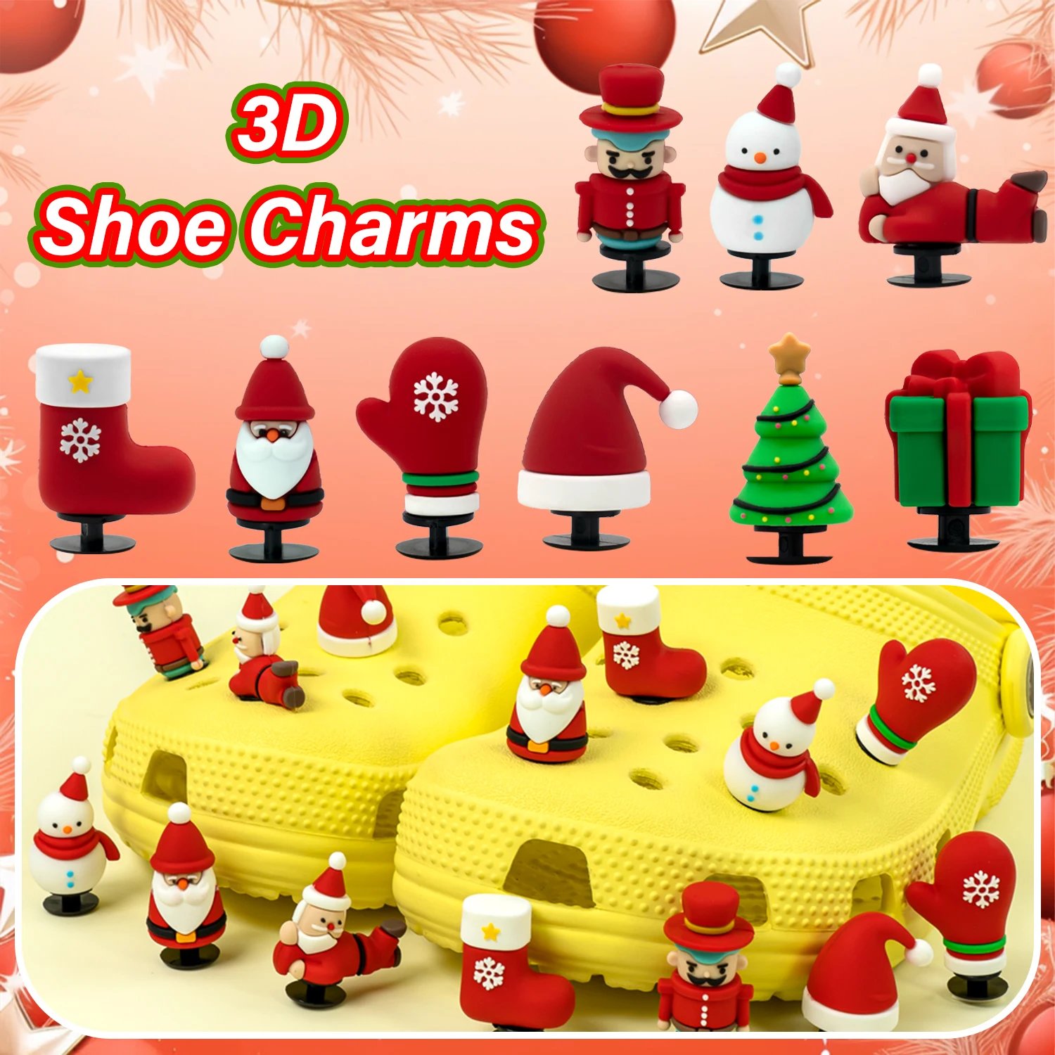 1/9/18 قطعة عيد الميلاد ثلاثية الأبعاد إكسسوارات الأحذية السحر شجرة عيد الميلاد ثلج الأحذية الديكور للنساء الاطفال هدية يناسب جميع قباقيب دبوس الجينز #1