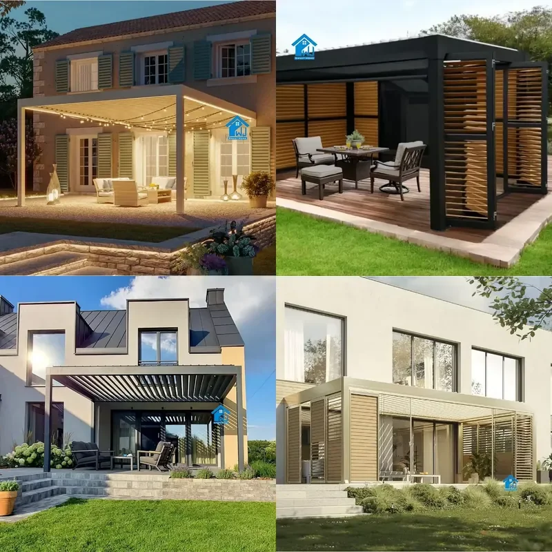 Sweet Home Modern Motorized Bioclimatic Aluminium Patio Pergola Gazebo Pavilion Automatic Retractable Louvred Roof