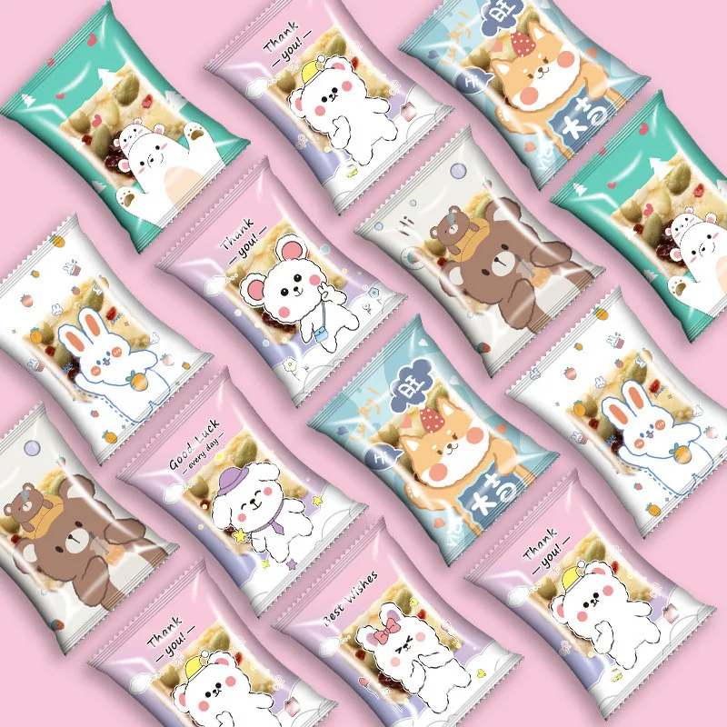 100Pcs Cute Cartoon Animal Plastic Biscuit Cookie Nougat Candy Food Machine Sealed Party Gift Packaging Bags