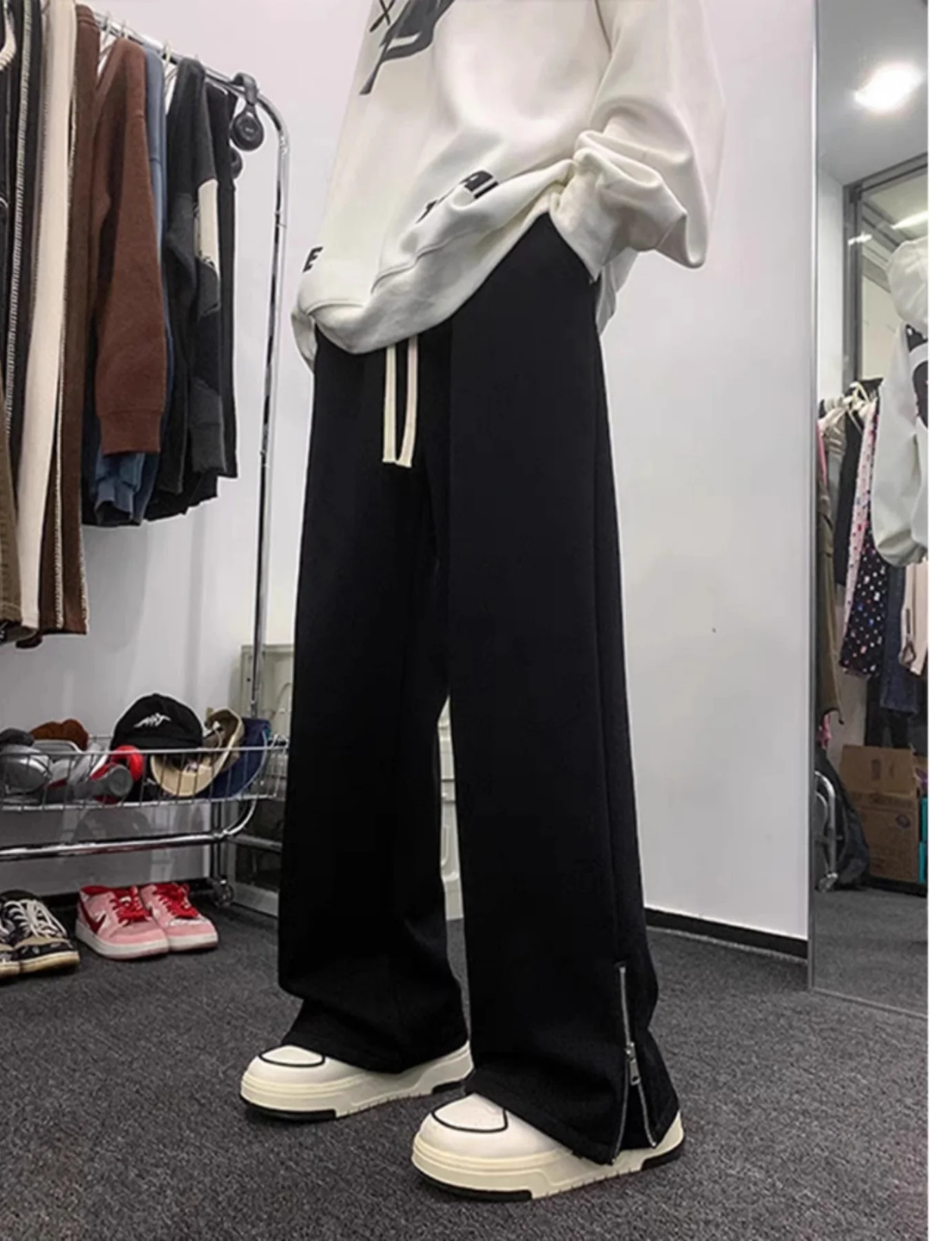 Damskie spodnie dresowe w stylu amerykańskim, nowość na wiosnę i jesień, z wysokim stanem, proste nogawki, cienkie, luźne, codzienne, uniwersalne, szerokie spodnie sportowe.