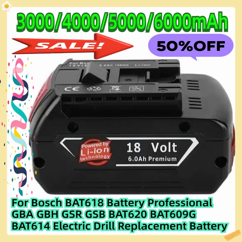 

For Bosch BAT618 Battery Professional GBA GBH GSR GSB BAT620 BAT609G BAT614 Electric Drill Replacement Battery
