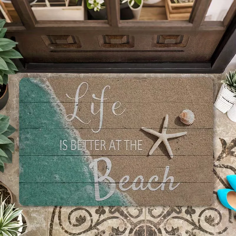 Paillasson de bienvenue décoratif de plage d'été, tapis de porte d'entrée antidérapant, étoile de mer, océan, pour la décoration de la pièce de la maison
