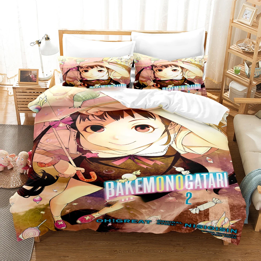 Bakemonogatari Bedding Set Single Twin Full Queen King Size Duvet Cover for Adults Boys Bedroom Anime Bed Sheet Set 2024