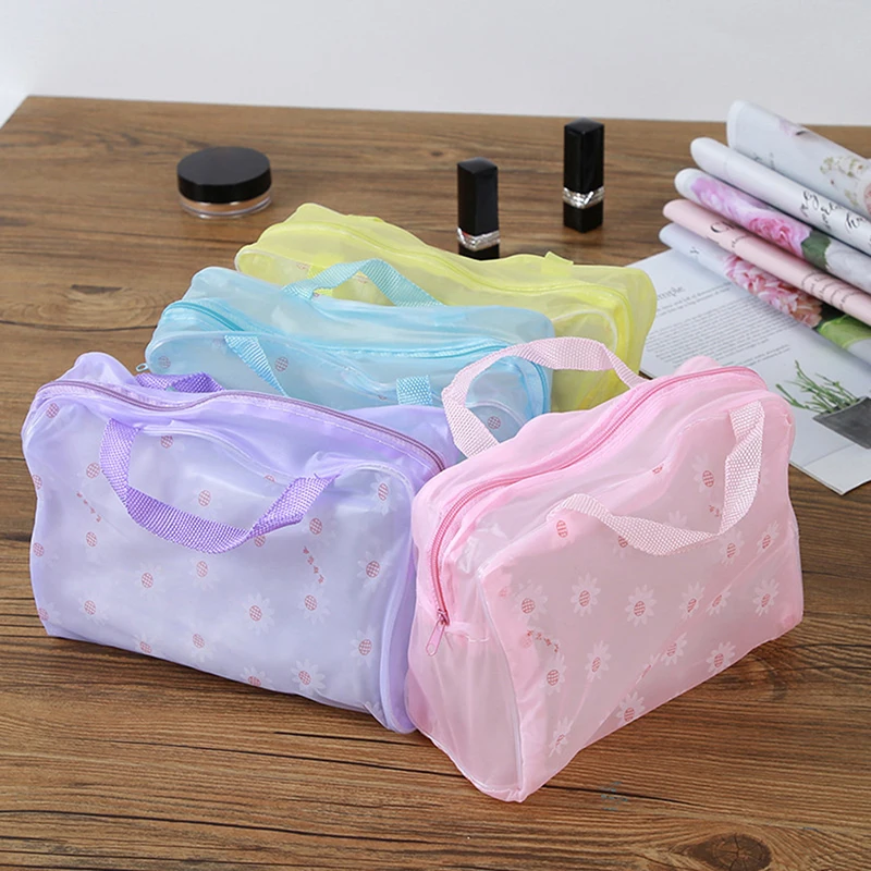 1 Pc PVC Transparent Cosmetic Bag Clear Makeup Bag for Women Girl Waterproof Zipper Beauty Case Travel Toiletry Bags Handbag