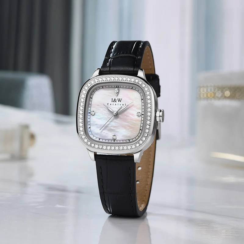 Switzerland Made Watches for Woman CARNIVAL Brand Luxury Square Girls Quartz Wristwatches Ladies Fashion Waterproof Montre Femme