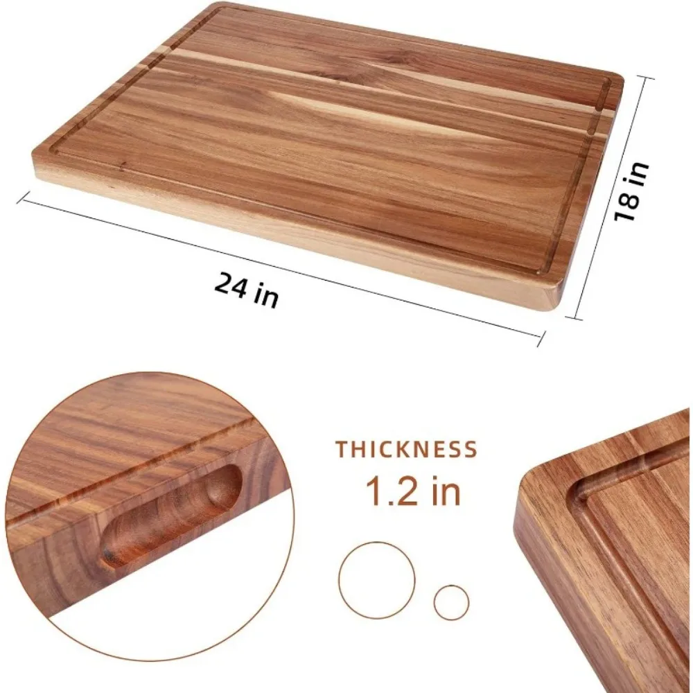 Acacia Wood Cutting Boards for Kitchen, 24 x 18 Inch Wooden with Juice Groove, Reversible Butcher Block  Meat and Veggies