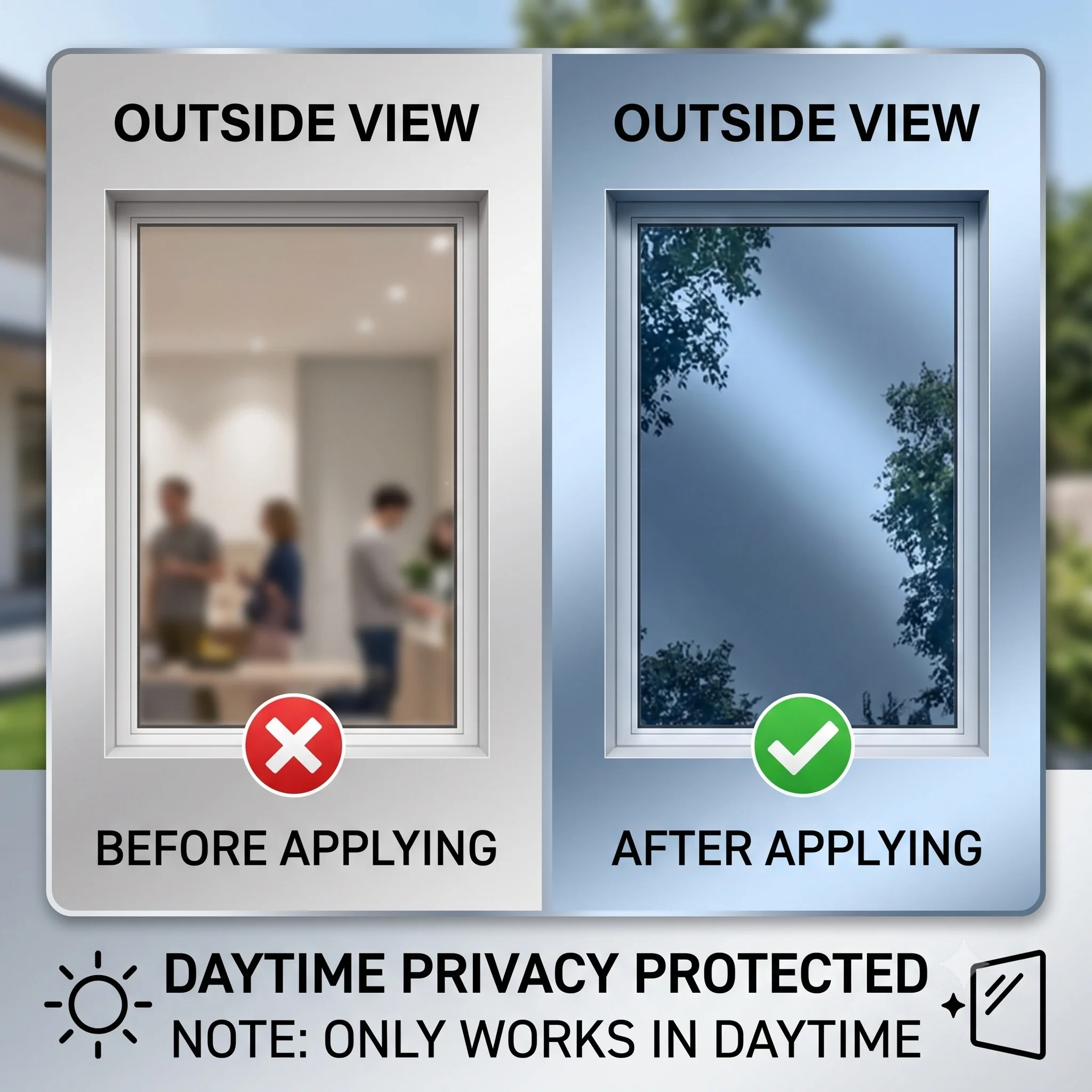 90cmX1/2/3/500cm Dark Blue Silver Static Cling Window Film Daytime Privacy Tint No-Glue One-Way Heat UV Block Removable Reusable
