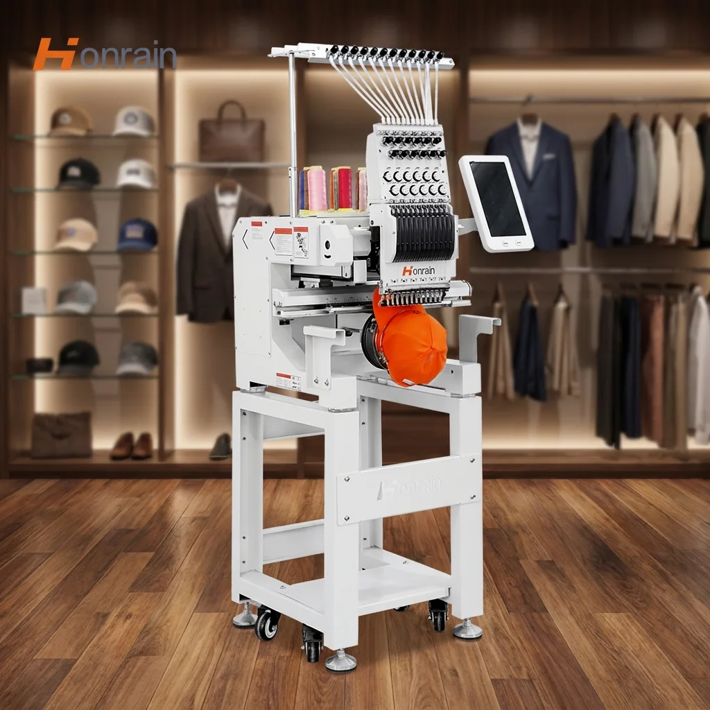 HONRAIN New Single Head 12-Needles Computerized Embroidery Machine Multi-Hoop T-Shirt Hat Embroidery Equipment