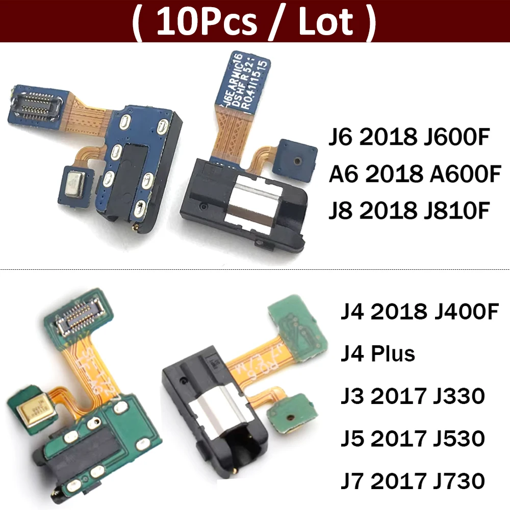 10Pcs, Earphone Headphone Audio Jack Microphone Flex Cable For Samsung J4 J6 J8 A6 2018 Plus J600 J400 A600 J5 J7 2017 J530 J730