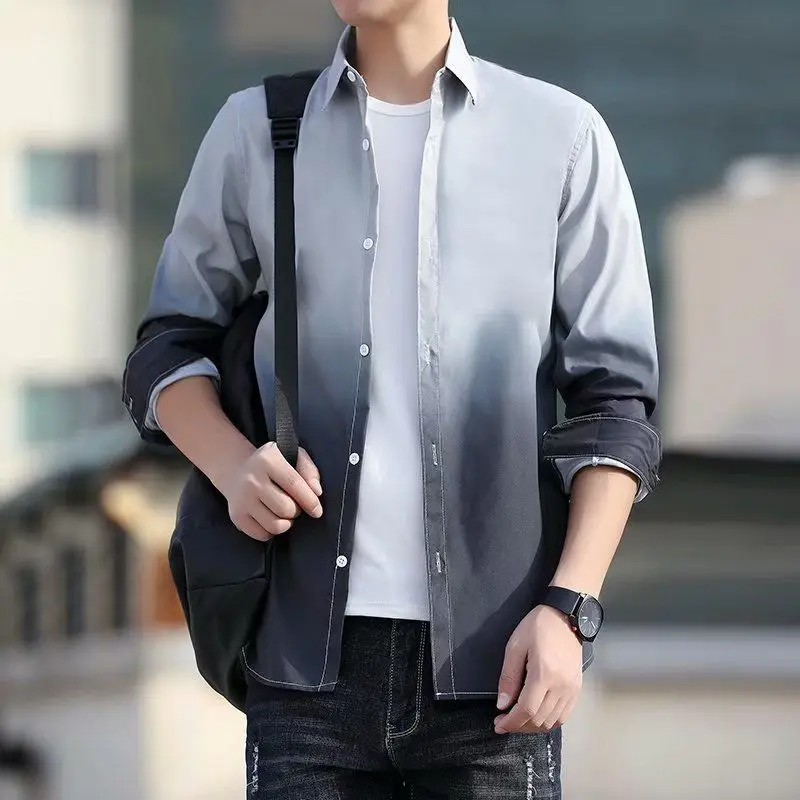 Formal Fashion Casual Turn-down Collar Button Long Sleeve Simplicity Loose Man Spring Summer Thin Shirts Capable Men's Clothing