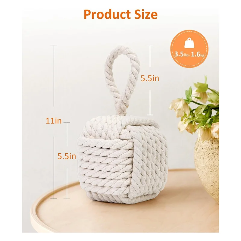 RALCA-Cute Rope Knot Design Door Stoppers-Heavy Duty Weighted Doorstop, Decorative Inside Mount For Home& School