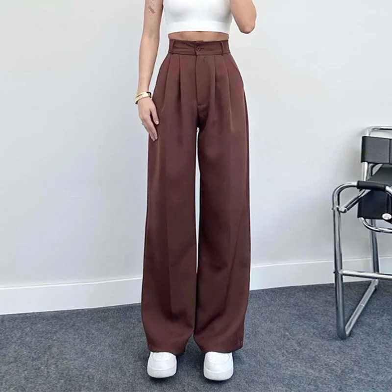 

Oversized Casual Pants for Women Wide Leg Pants Elegant High Waisted Dressy Trousers Solid Straight Long Work Pants with Pockets