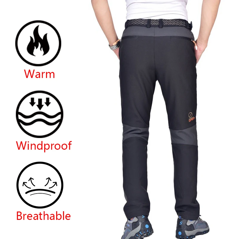 2024 Autumn Winter Men Outdoor Travel Camping Hiking Trousers Men Soft Windbreak Plus Thick Fleece Warm Straight Long Pants Male