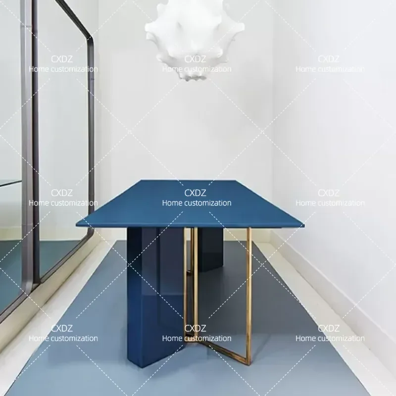 Modern Round Rectangular Dining Table Stainless Steel Base Simple Painted Finish Customizable Desk for Living Room Kitchen