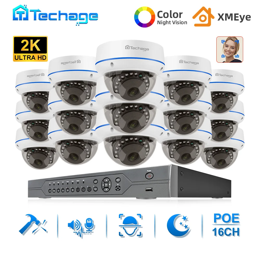 

Techage 16CH HD 5MP 2.8mm Dome POE Security Camera Kit Face Detect Indoor Waterproof NVR IP Camera CCTV Surveillance System P2P