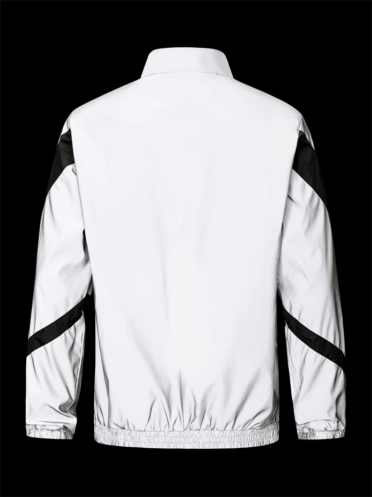 Night Reflective Jacket Men's Fashion Stand Collar Splicing Spring Autumn Casual Jacket Trendy Hip-hop Dance Streetwear