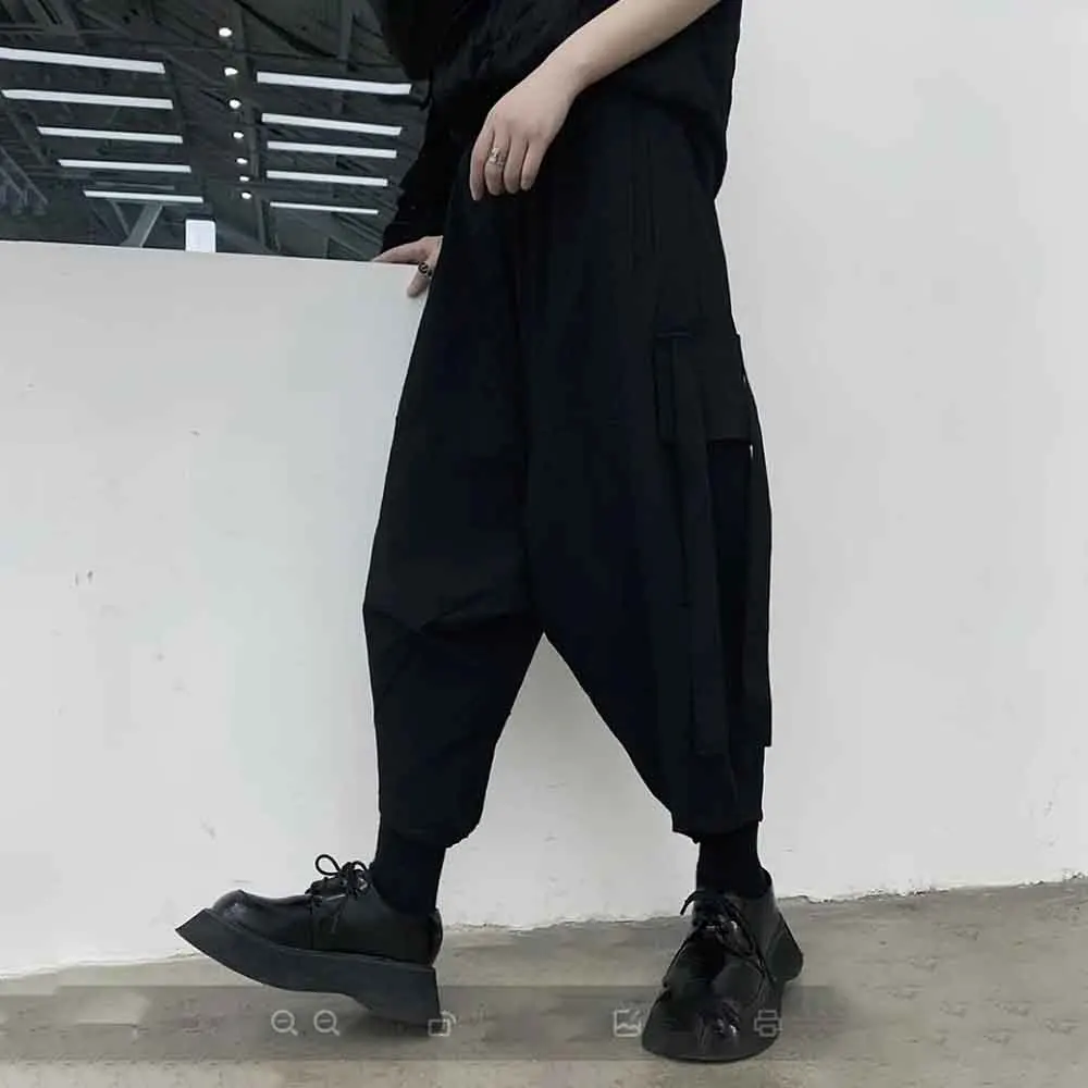 

Мужские осенние шаровары Y2k, темные готические повседневные брюки с карманами и лентой, уличная мода, хип-хоп, уличные брюки для кампуса, мужская одежда