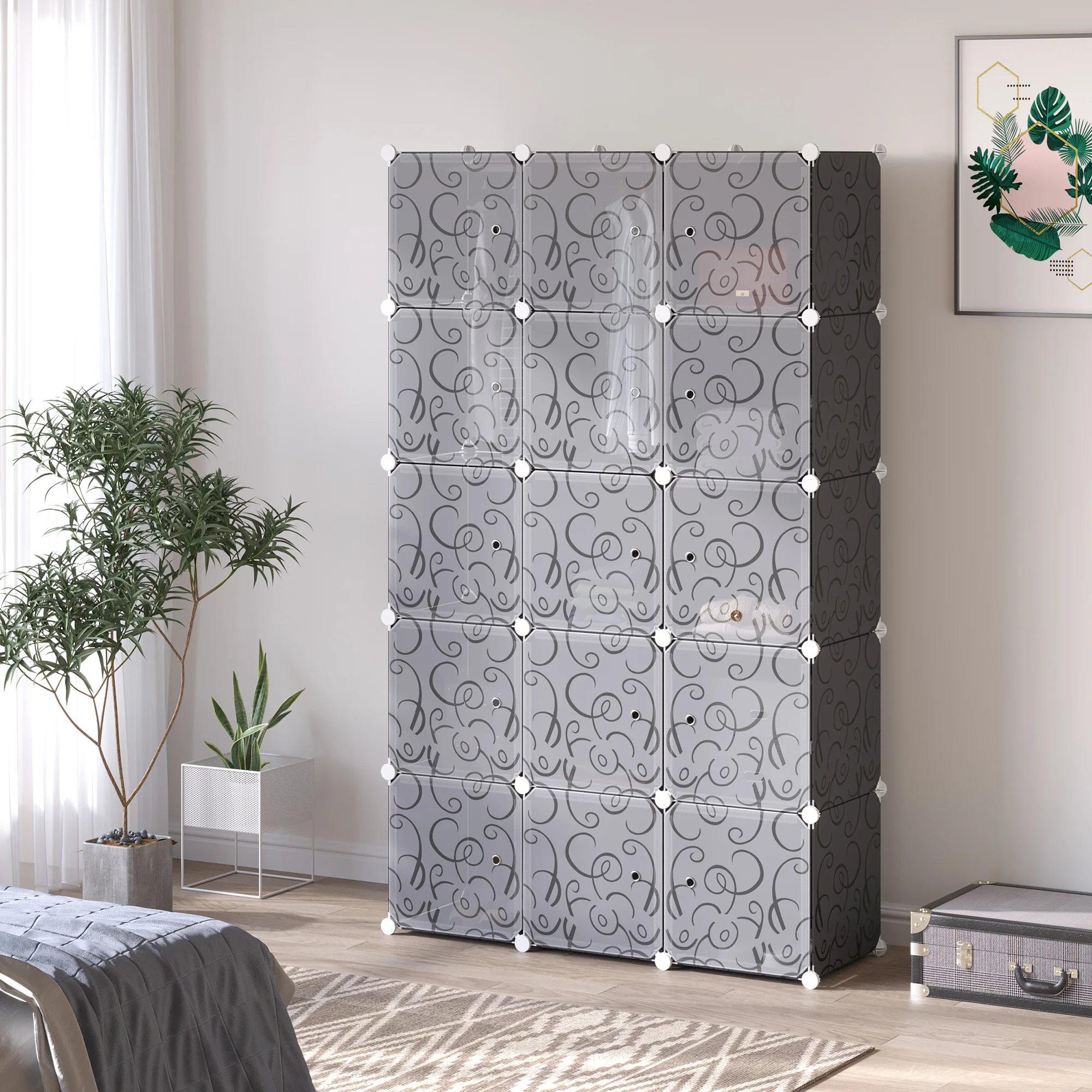 HOMCOM DIY kastplanksysteem met 2 grote en 9 kleine blokjes, DIY blokjesplank, schoenenrek, opbergplank voor boeken en speelgoed, zwart 111x47x183cm