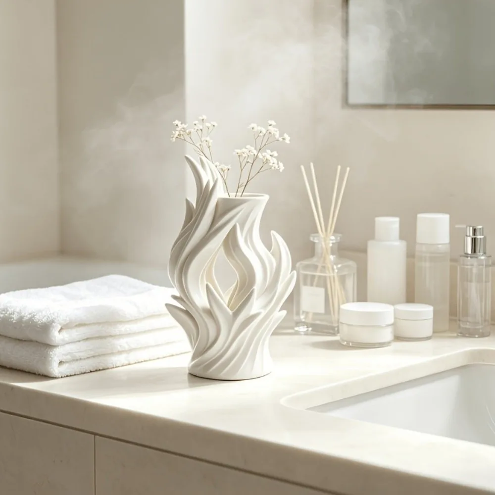 Flower Holder 3D Printed Irregular Vase Twisted Wave Hollow Out Artistic Flame Vase Minimalist Flower Container Home Decor