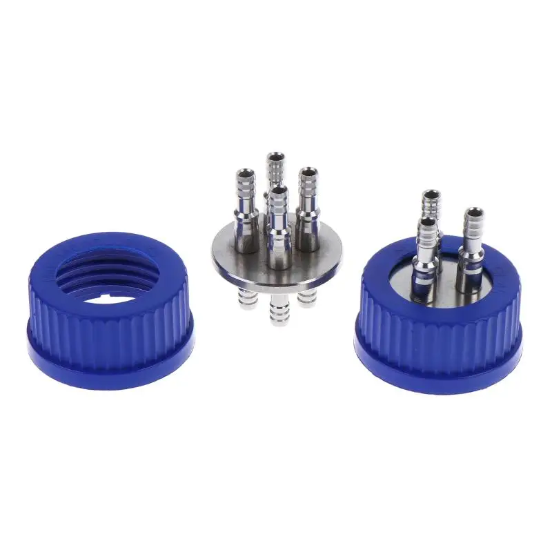 GL45 Fermentation Tank Reactor Feed Cover Stainless Steel Jar Lid With SS304 Blue Headspace Cap Refill Cover For Tube view 2