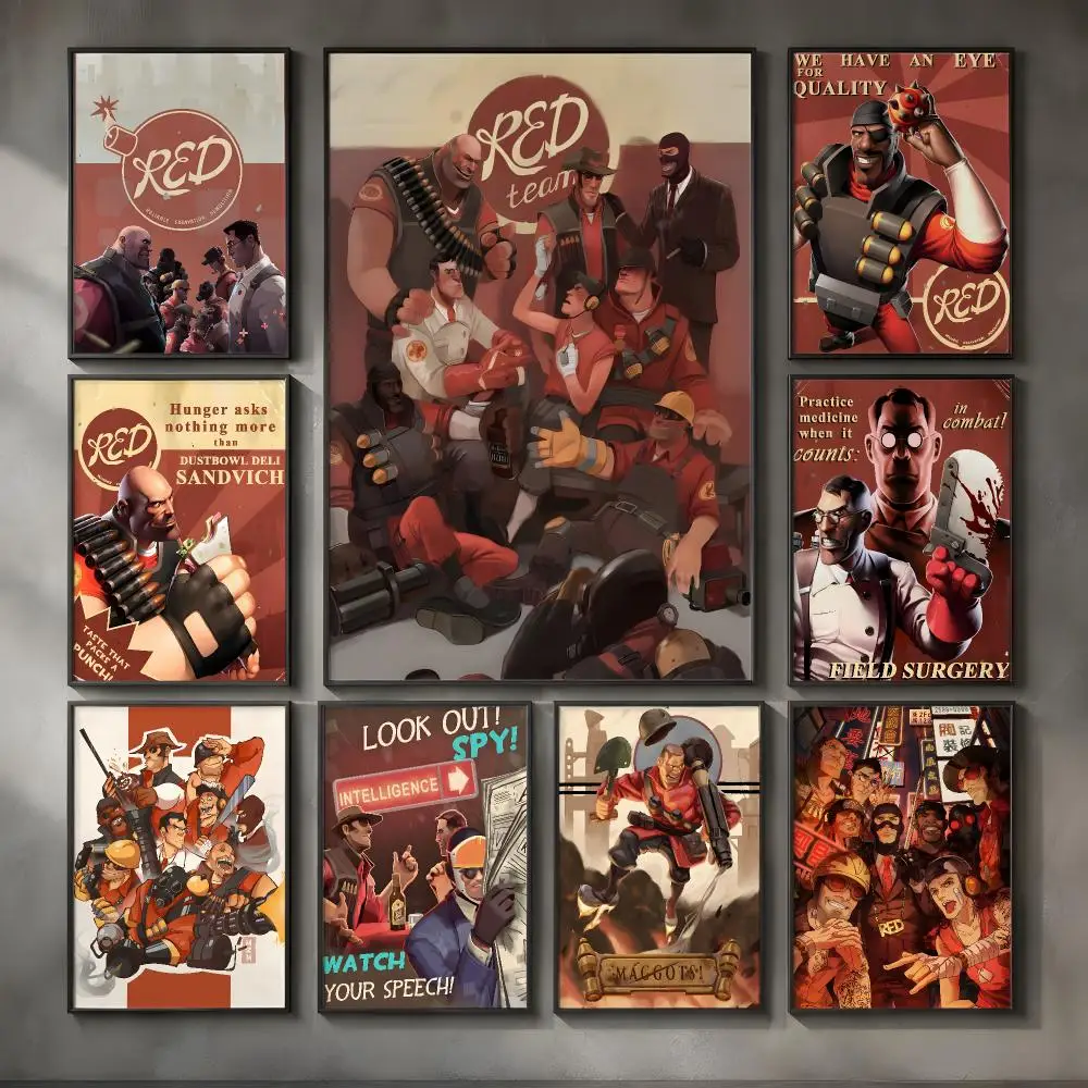 Video Game T-Team Fortress 2-S Poster Vintage Self Adhesive PP Wall Art for Living Room Bar Bedroom Home Decor Gift