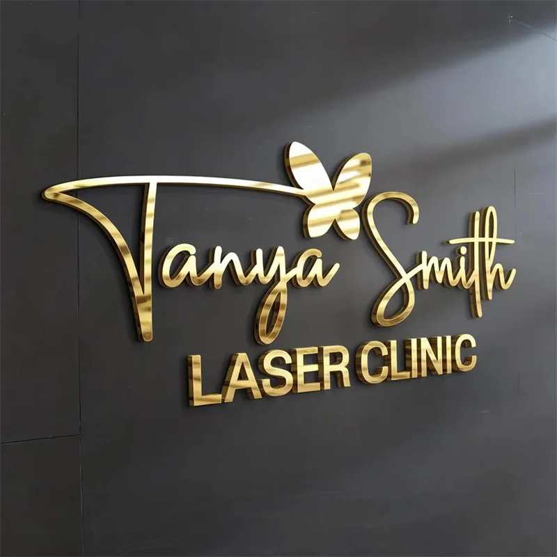 Brushed Metal Logo Reception Sign Office Wall Logo,Custom laser cut business logo sign , Metal Signage Stainless Steel Signboard