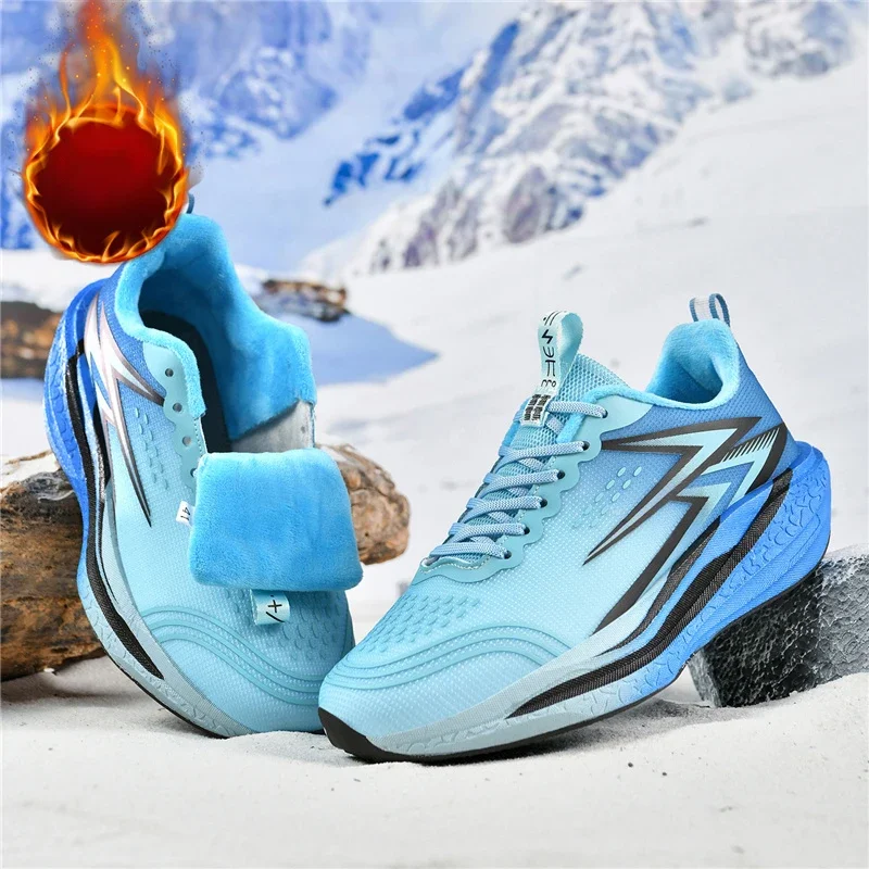 Winter Plush Mens Running Shoes Professional Marathon Breathable Lightweight Sports Shoes Comfortable Anti Slip Training Shoes