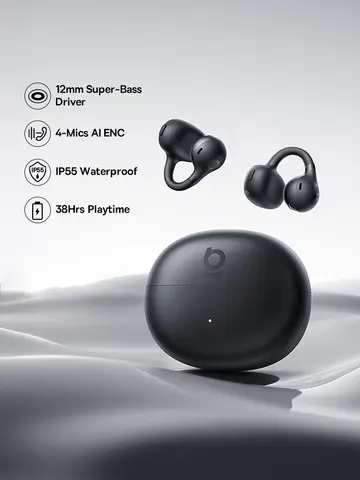 Baseus BC1 Ear Clip Earbuds Open Ear Wireless Earphones Bluetooth 6.0 Clip On Sports Headphones 4-Mics Super Bass IP55 Ear buds