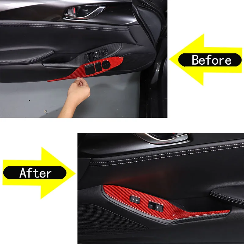 For 2016-2023 Mazda MX-5 Soft Carbon Fiber Car Glass Lift Button Frame Sticker Car Interior Protection Accessories 2Pcs