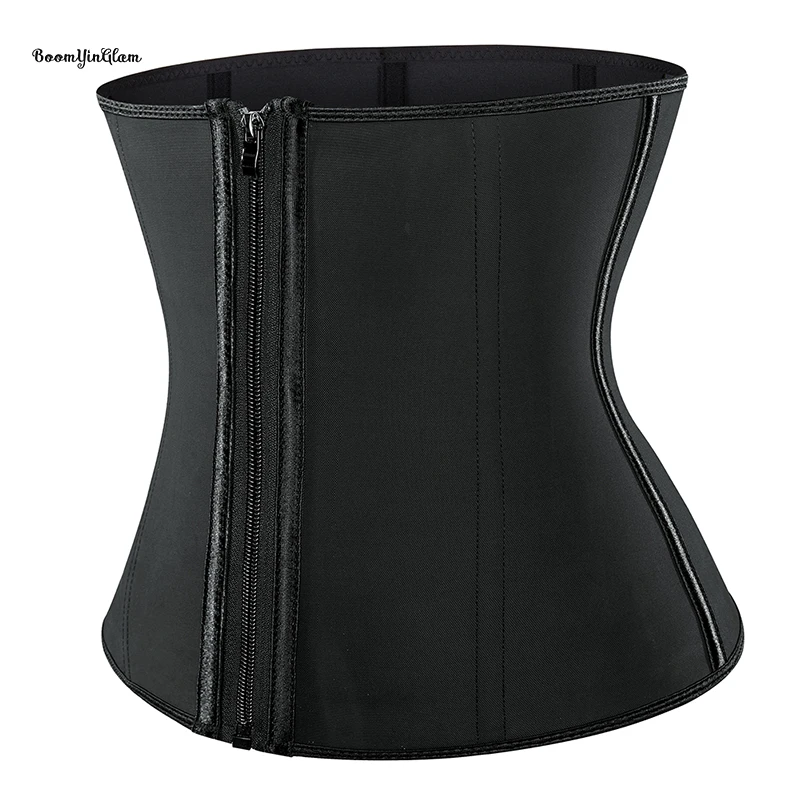 

Plus Size XS -6XL 30CM Height Women's 7 Steel Bon Waist Trainer Black 100% Latex Hook Underbust Corset With Zip