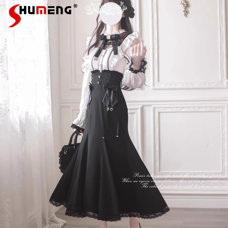 

Original Mine Series Japanese Rojita Style Lace Mass-Produced Elegant Mermaid Skirt Long Sleeves Shirt Kawaii Clothes For Women