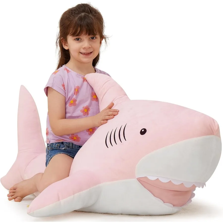 

51inch Giant Pink Shark Stuffed Animal Plush Toy Pillow for and Girlfriend Large Soft Gift Idea