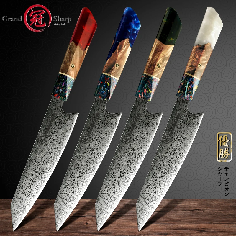 8 Inch Kiritsuke Kitchen Knife AUS10 Japanese Damascus Chef Knife Kitchen Fish Meat Sushi Sashimi Cutting Knives Grandsharp