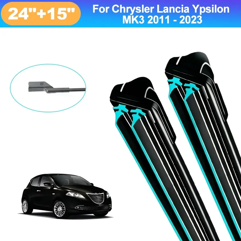 For Chrysler Lancia Ypsilon MK3 2011-2023 24+15 Inch Front Wiper Blades Double Rubber Mute Windshield Windscreen Car Accessories