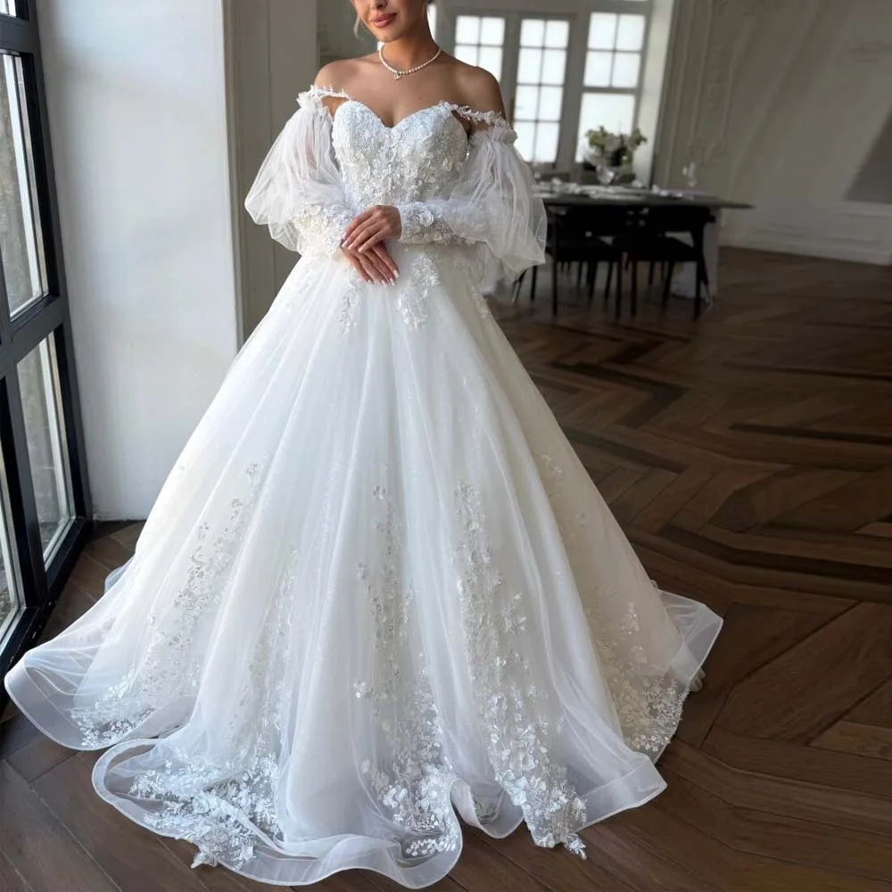 Suknia ślubna z koronki haftowanej na zamówienie, z odpinanymi rękawami, na ramiączkach spaghetti, biała suknia ślubna, vestidos en liquidación envío