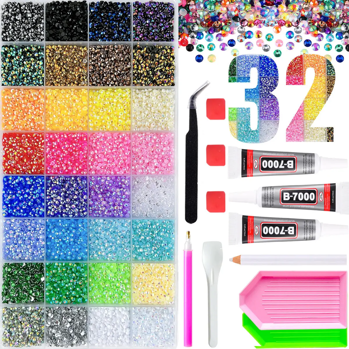 1Box 32 Colors 3/4/5mm Semi-circular Nail Bedazzling Rhinestones Shinny Flatback AB Resin Nail Diamond for DIY Nails Decorations