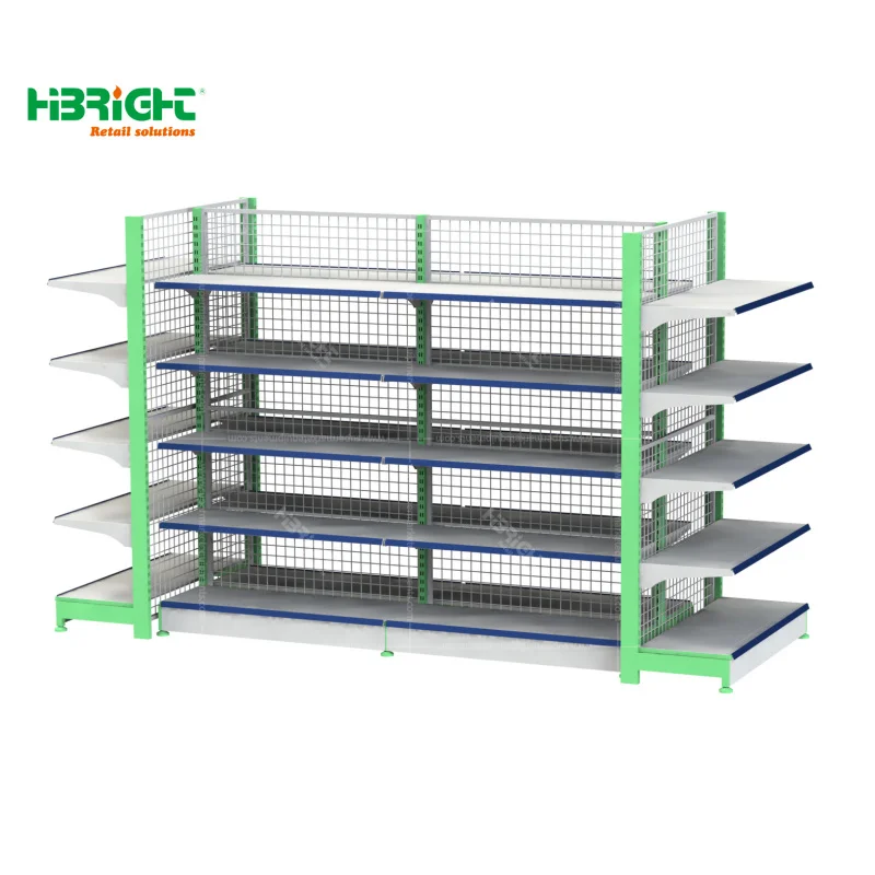 Rak Display Logam Besi Berat Tahan Lama Dua Sisi untuk Ritel, MOQ Rendah, Rak Gondola untuk Supermarket dan Toko Ritel