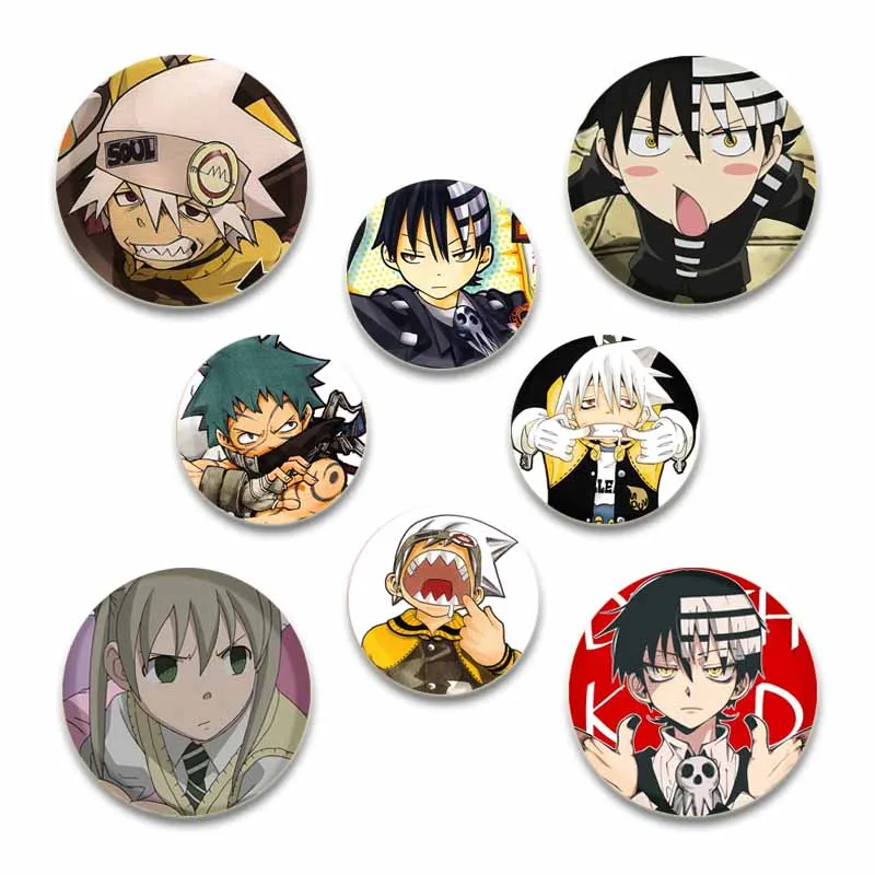 58/44/32mm Anime Soul Eater Round Pins Cartoon Badges Cosplay Handmade Tinplate Brooch for Backpack Clothes Chest Ornament Gifts